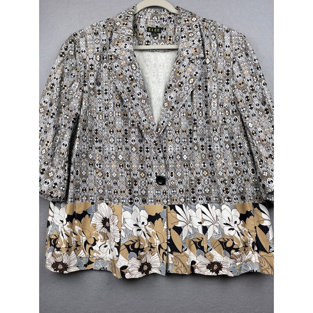 ELCC Blazer Womens 3X Mixed Print Floral Geometric 3/4 Sleeve